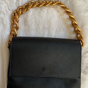 Genuine Italian Leather Black Bag with Gold Chain